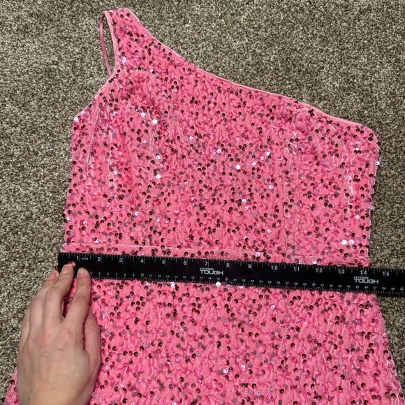 Faeriesty Women’s Large One-Shoulder Pink Sequin Pink Dress - Picture 7 of 14